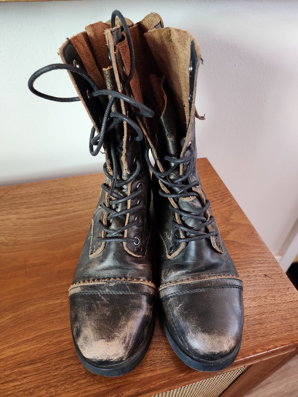 Aldo Distressed Leather Lace-Up Boots.